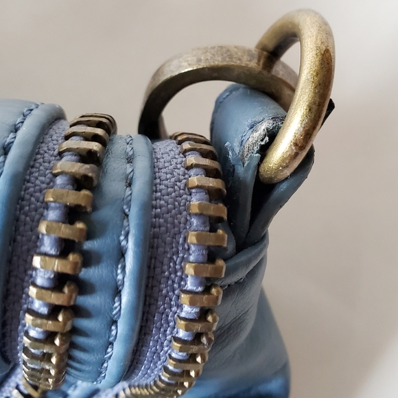 Matt & Nat Smoky Blue Crossbody Clutch Purse w Brass Studs & Zipper Detail - Picture 7 of 7